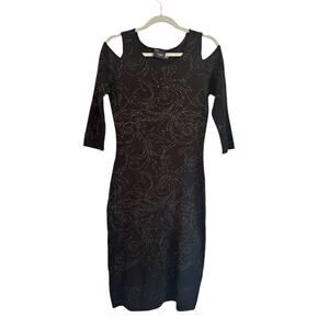 Just Taylor Black Silver Accents Cold Shoulder Black Midi Dress Sz M